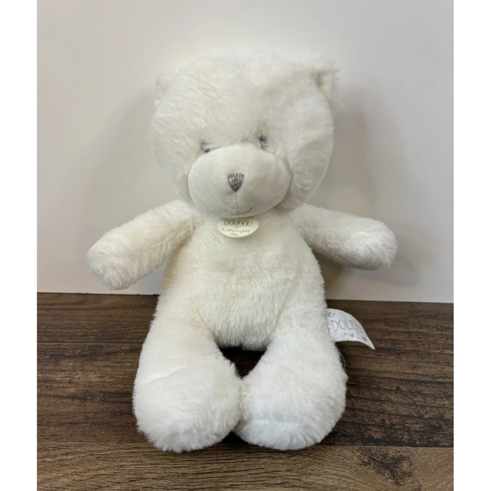 DouDou Teddy Bear Solid White 10" Beanbag Stuffed Plush Baby Compagnie Paris